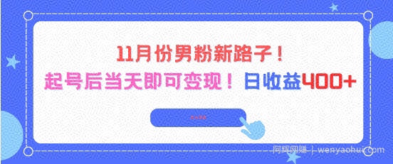 11月份男粉新路子，起号后当天即可变现，日收益4张