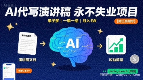 AI代写演讲稿，永不失业项目，单子多，一单一结，月入1W【附工具指令】