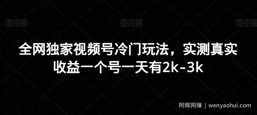 全网独家视频号冷门玩法，实测真实收益一个号一天有2k-3k
