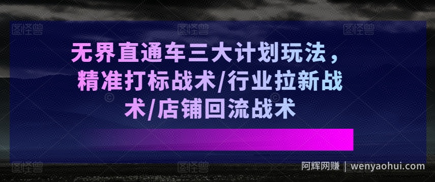 无界直通车三大计划玩法，精准打标战术/行业拉新战术/店铺回流战术