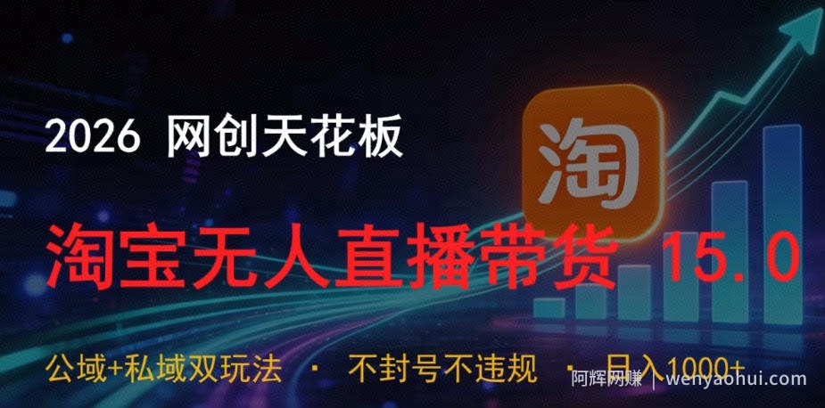 2026网创天花板，淘宝无人直播带货15.0，公域+私域双玩法，日入1k+，不违规不封号【揭秘】