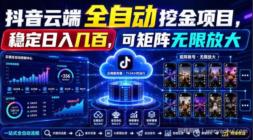 Dy云端全自动挖金项目，稳定日入几百，可矩阵无限放大！【揭秘】