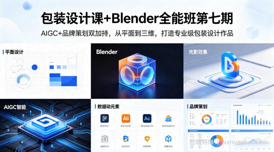 包装设计课+Blender全能班第七期，AIGC+品牌策划双加持，从平面到三维，打造专业级包装设计作品