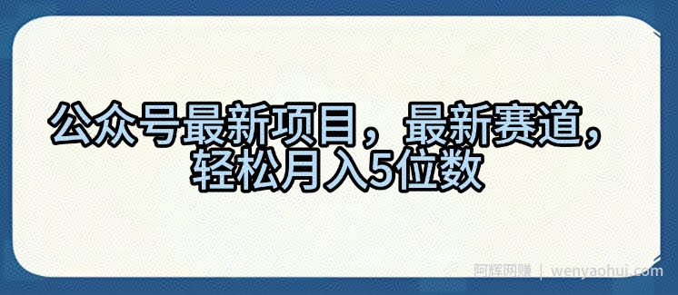 公众号最新项目，最新赛道，轻松月入5位数【揭秘】