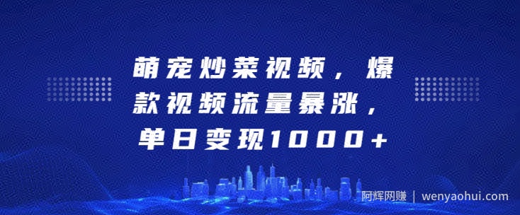 萌宠炒菜视频，爆款视频流量暴涨，单日变现1k