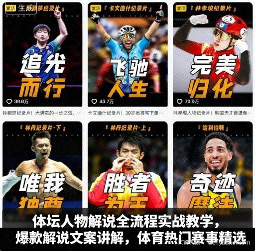 体坛人物解说全流程实战教学，爆款解说文案讲解，体育热门赛事精选