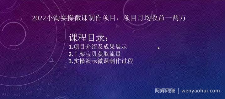 2022小淘实操微课制作项目，项目月均收益一两万
