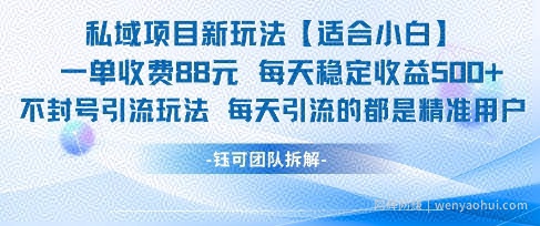 私域项目新玩法【适合小白】 一单收费88.每天稳定收益几张
