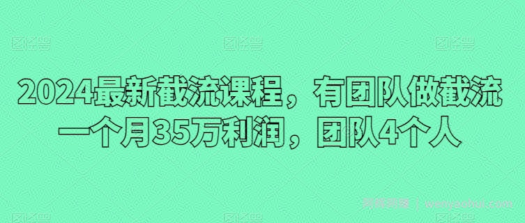 2024最新截流课程，有团队做截流一个月35万利润，团队4个人