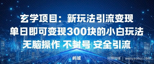 玄学项目：新玩法引流变现单日即可变现3张的小白玩法无脑操作不封号安全引流