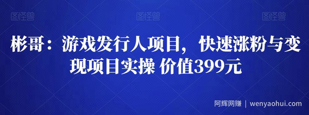 彬哥游戏发行人项目,快速涨粉与变现项目实操 价值399元