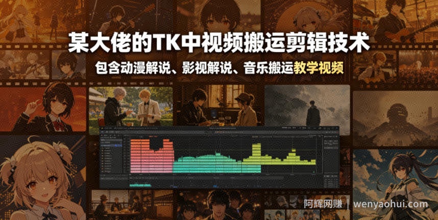 某大佬的TK中视频搬运剪辑技术，包含动漫解说、影视解说、音乐搬运教学视频