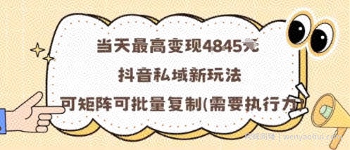 当天最高变现1k+，抖音私域新玩法，可矩阵可批量复制