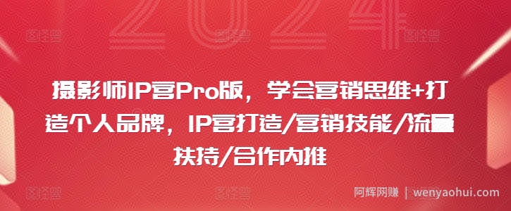摄影师IP营Pro版，学会营销思维+打造个人品牌，IP营打造/营销技能/流量扶持/合作内推