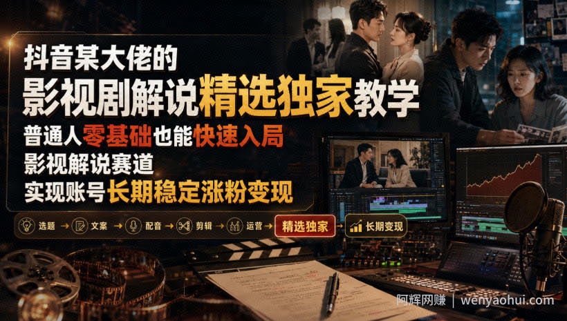 抖音某大佬的影视剧解说精选独家教学,普通人零基础也能快速入局影视解说赛道,实现账号长期稳定变现