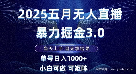 2025五月无人直播暴力掘金3.0，当天上手，当天拿结果，单号日入1k+小白可做可矩阵【揭秘】