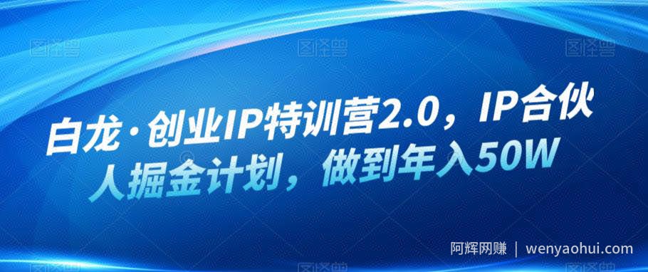 白龙·创业IP特训营2.0，IP合伙人掘金计划，做到年入50W
