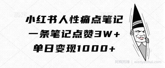 小红书人性痛点笔记，一条笔记点赞3W+，单日变现1k