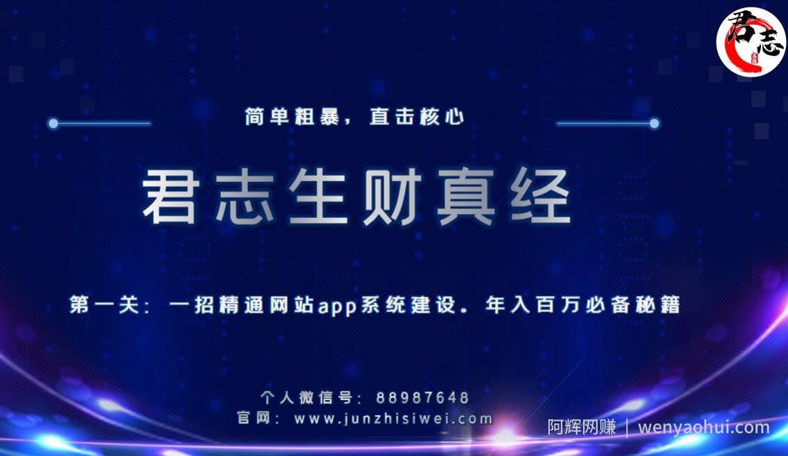 君志生财真经第一关：一招精通网站app系统建设，年入百万必备秘籍