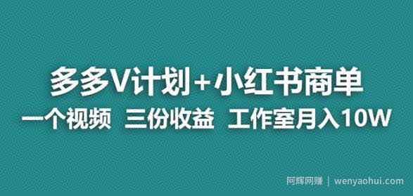 【蓝海项目】多多v计划+小红书商单一个视频三份收益工作室月入10w