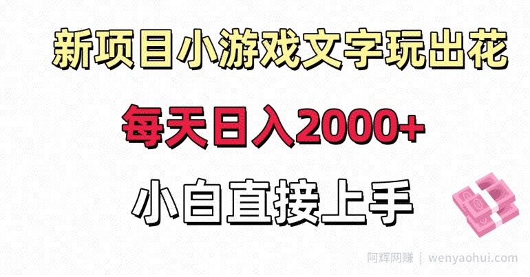 新项目小游戏文字玩出花日入2000+，每天只需一小时，小白直接上手【揭秘】