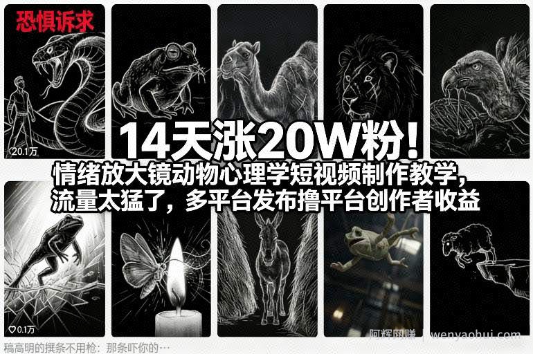 14天涨20W粉！情绪放大镜动物心理学短视频制作教学，流量太猛了，多平台发布撸平台创作者收益