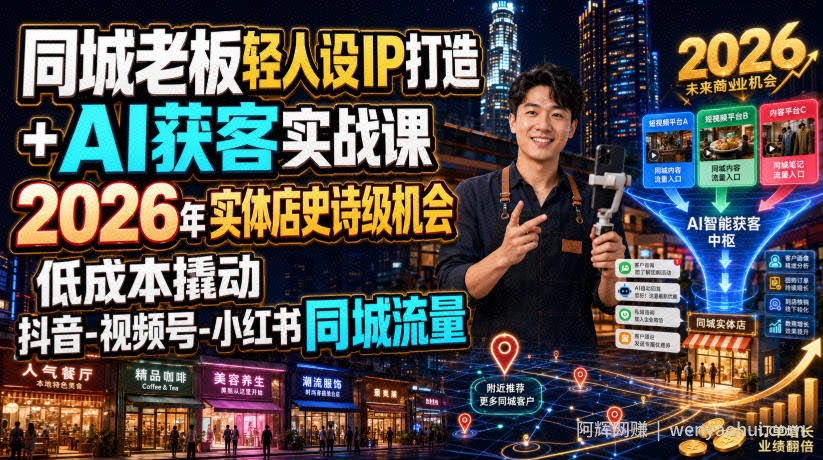 同城老板轻人设IP打造+AI获客实战课，2026年实体店史诗级机会，低成本撬动抖音-视频号-小红书同城流量