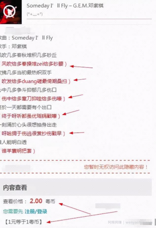 小众细分领域项目：粤语歌曲谐音网，会员充值躺赚月收入5000