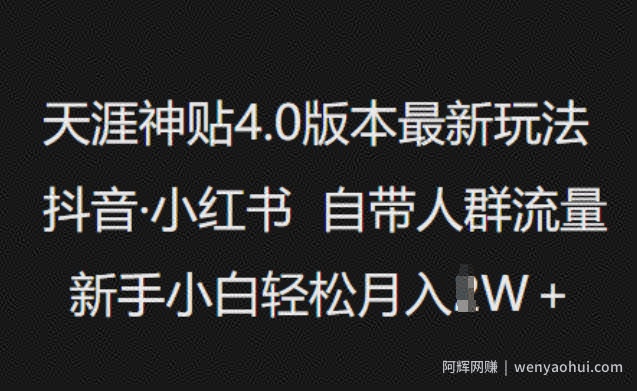 天涯神贴4.0版本最新玩法，抖音·小红书自带人群流量，新手小白轻松月入过W