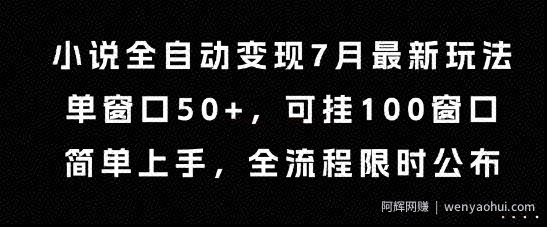 小说全自动变现7月玩法，单窗口50+，可挂100窗口，简单上手，全流程限时公布【揭秘】