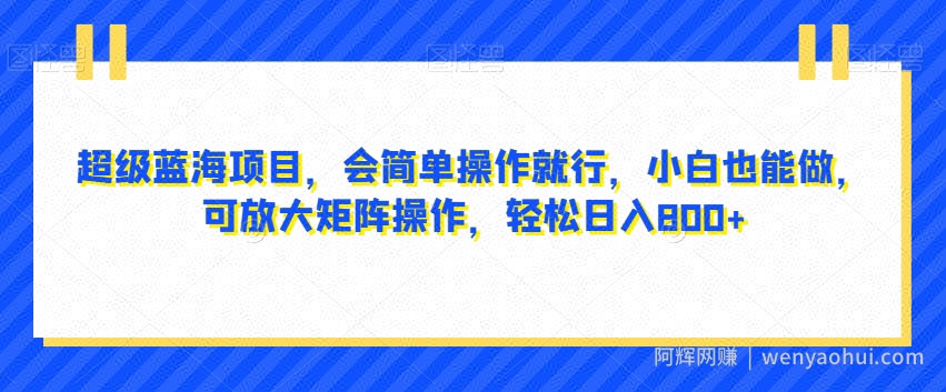 超级蓝海项目，会简单操作就行，小白也能做，可放大矩阵操作，轻松日入800+，