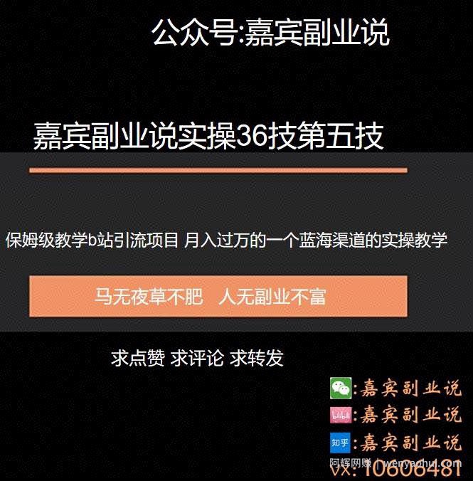 嘉宾副业说实操36技第五技：保姆级教学b站引流项目，月入过万的一个蓝海渠道的实操教学