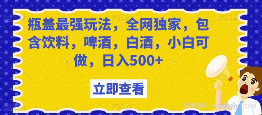 瓶盖最强玩法，全网独家，包含饮料，啤酒，白酒，小白可做，日入500+【揭秘】
