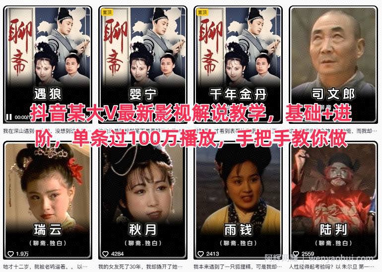 抖音某大V最新影视解说教学，基础+进阶，单条过100万播放，手把手教你做