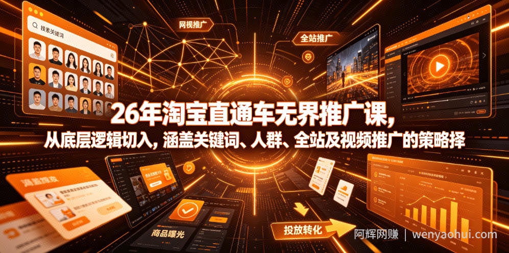 26年淘宝直通车无界推广课，从底层逻辑切入，涵盖关键词、人群、全站及视频推广的策略选择