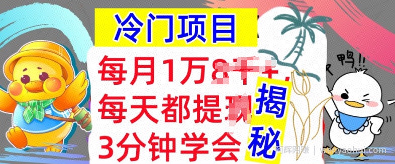 冷门项目，这个方法一定要学会，内部教程，每月1w(揭秘)