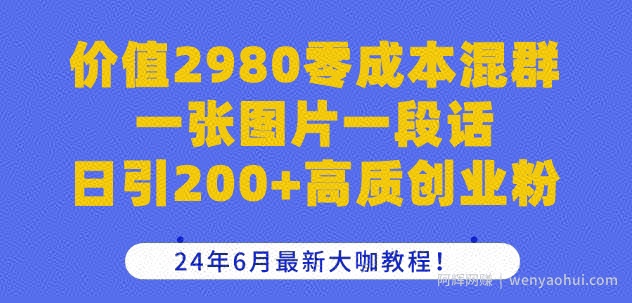 价值2980零成本混群一张图片一段话日引200+高质创业粉，24年6月最新大咖教程【揭秘】