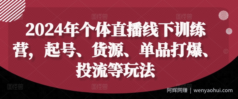 2024年个体直播训练营，起号、货源、单品打爆、投流等玩法