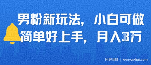 男粉新玩法，小白可做，简单好上手，月入1w