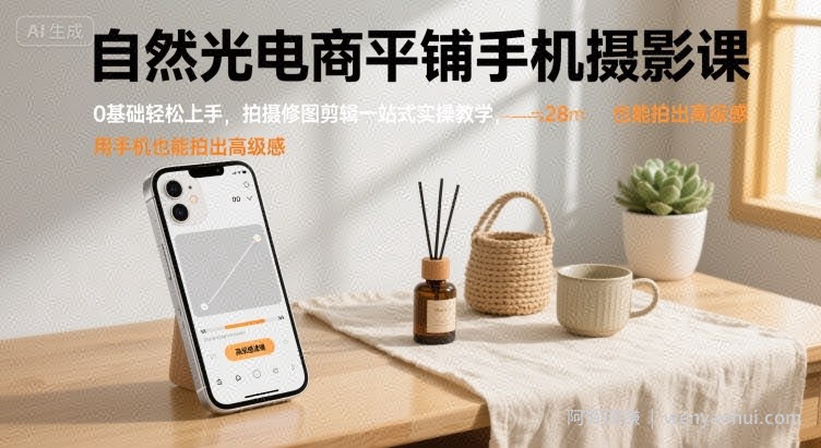 自然光电商平铺手机摄影课，0基础轻松上手，拍摄修图剪辑一站式实操教学，用手机也能拍出高级感