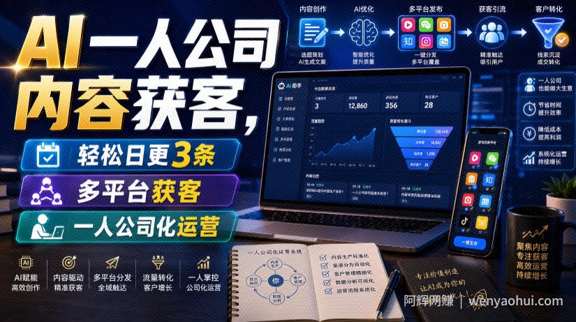 AI一人公司内容获客，轻松日更3条，多平台获客，一人公司化运营（更新）