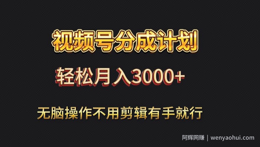 视频号流量分成，不用剪辑，有手就行，轻松月入2000+