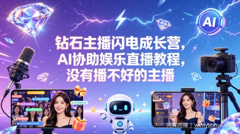 钻石主播闪电成长营，Al协助娱乐直播教程，没有播不好的主播