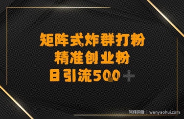 矩阵炸群打粉，日引流500+精准创业粉