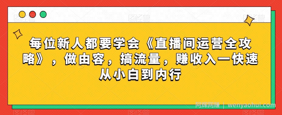 每位新人都要学会《直播间运营全攻略》，做由容，搞流量，赚收入一快速从小白到内行