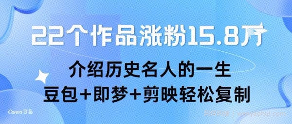 22个作品涨粉15.8W ，介绍历史名人的一生 ， 豆包+即梦+剪映轻松复制