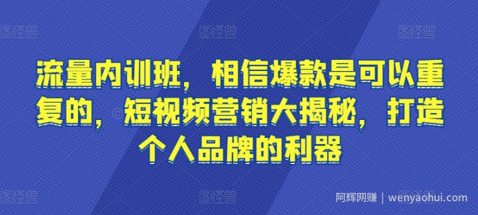 流量内训班，相信爆款是可以重复的，短视频营销大揭秘，打造个人品牌的利器
