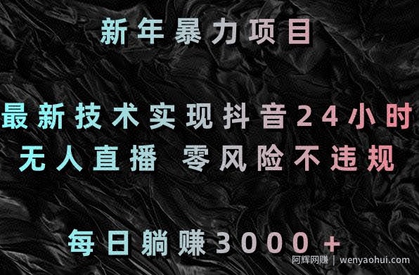 新年暴力项目，最新技术实现抖音24小时无人直播，零风险不违规，每日躺赚3000＋【揭秘】