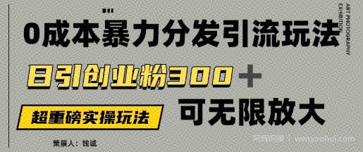 价值5980的0成本暴力引流玩法，日引创业粉300+，可无限放大