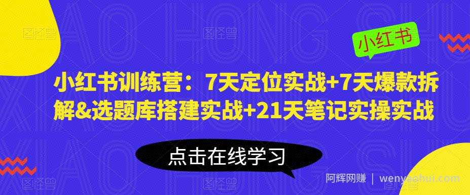 小红书训练营：7天定位实战+7天爆款拆解&选题库搭建实战+21天笔记实操实战
